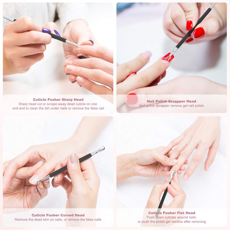 opove Cuticle Pusher Nail Polish Remover Stainless Steel Manicure Tool Set Gel Nail Polish Peeler Scraper Nail Cleaner Pedicure Kit for Fingernail and Toenail, opove P1, Matter Blackâ€¦ - Image 2